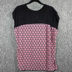 Jon & Anna New York Geometric Print Top Short Sleeve - Women's 2X Black Pink